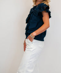 Voy - Ribbon Ruffle Sleeve Top