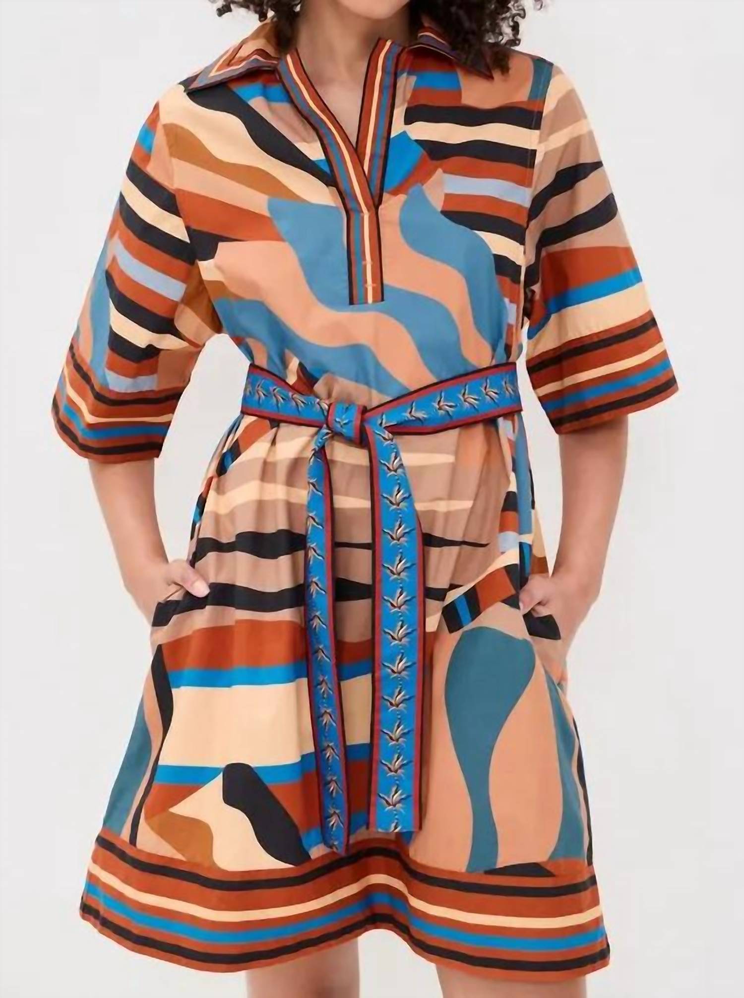Las Sureñas - Striped Geometric Print Short Dress