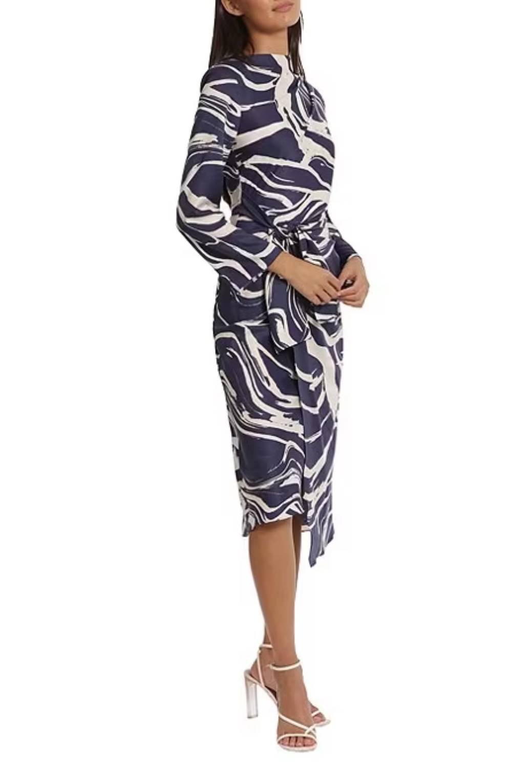 Donna Morgan - Tied Waist Marble Print Midi Dress
