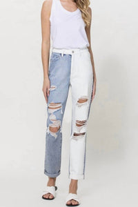 Vervet By Flying Monkey - Justice Two Tone Distressed Mom Jeans