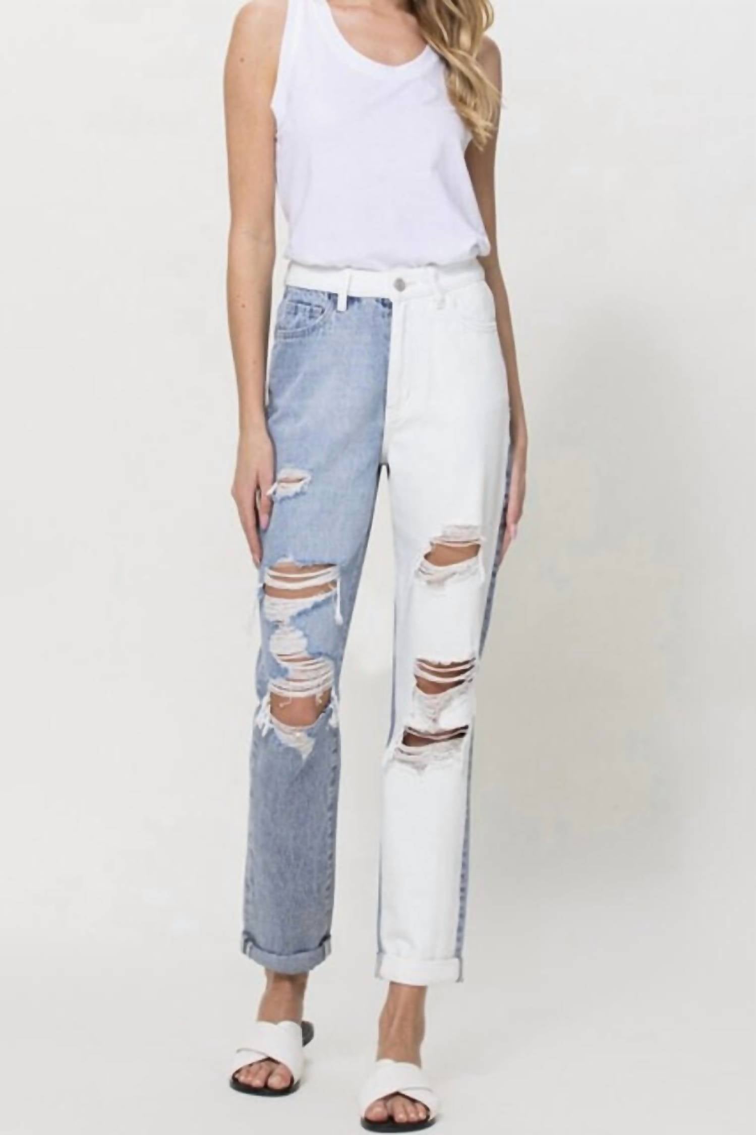 Vervet By Flying Monkey - Justice Two Tone Distressed Mom Jeans