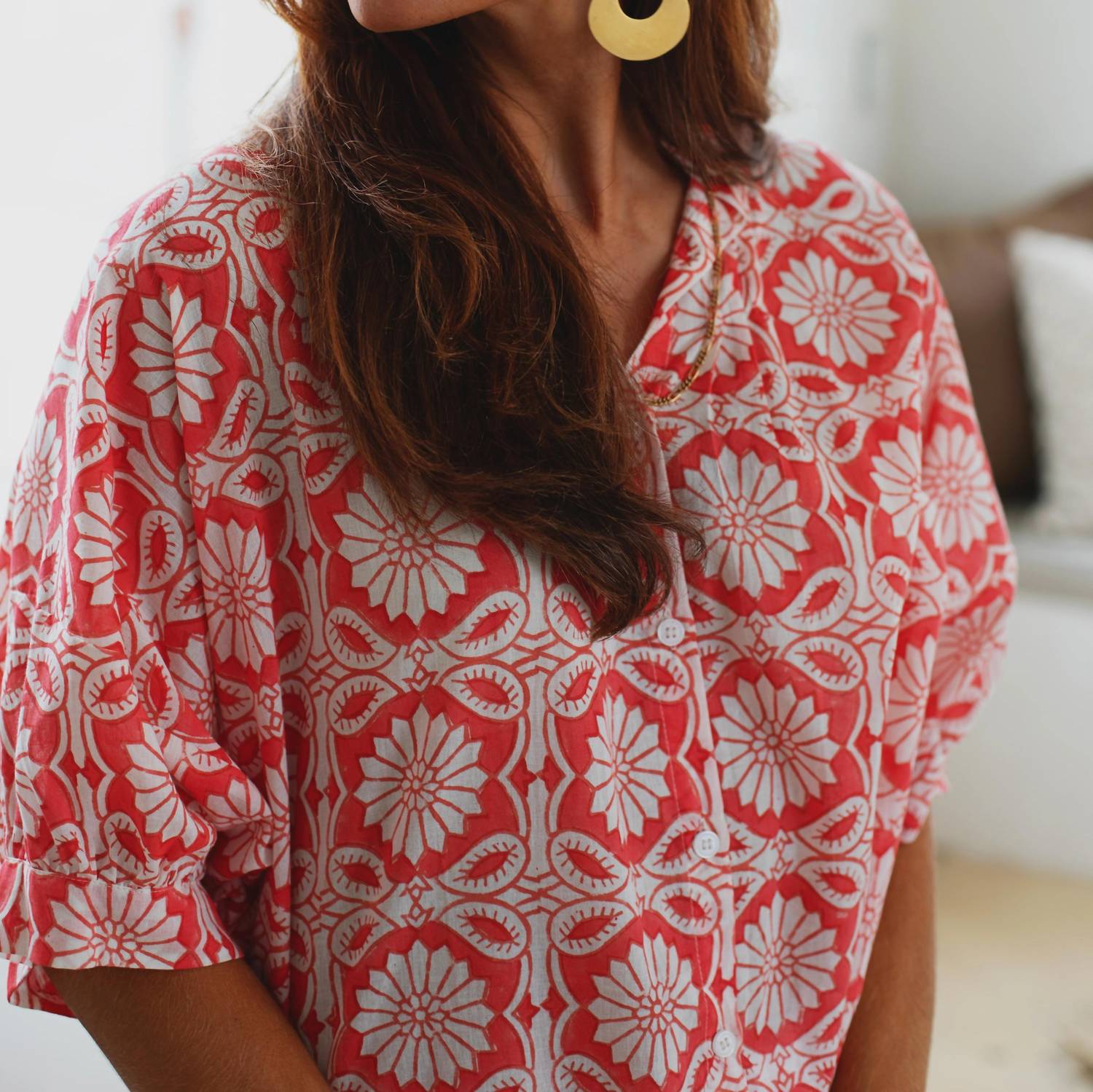 Exvoto - Poppy Mandarin Collar Blouse