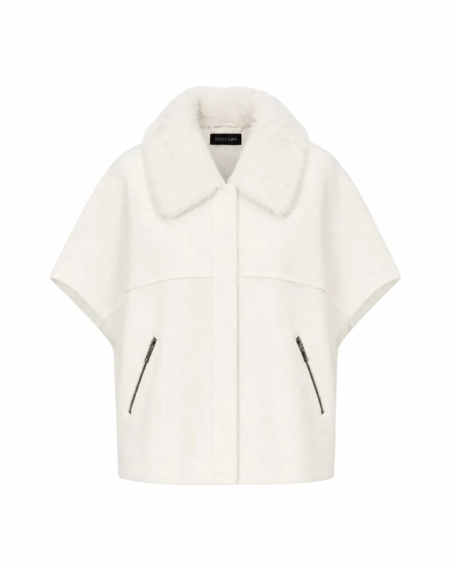 Dolce Cabo - Women's Faux Fur Collar Short Sleeve Cardigan