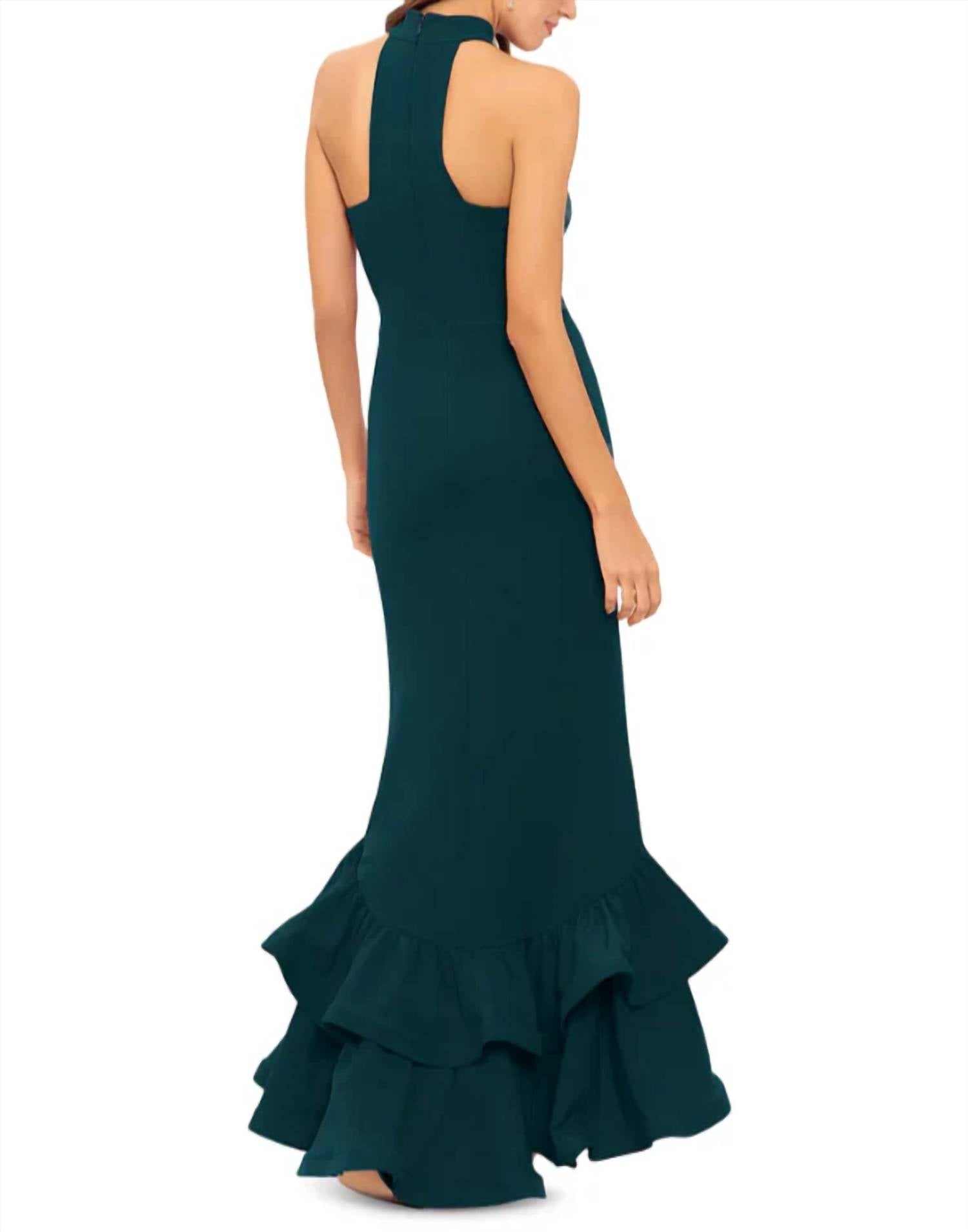 Aqua - Racerback Ruffle Hem Gown