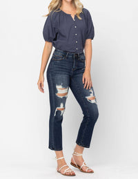 Judy Blue - Mid Rise Crop Leg Straight Jean