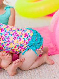 Rufflebutts - Baby Girls' Vibrant Neon Long Sleeve One Piece Rash Guard