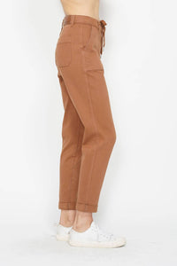 Judy Blue High Waist Garment Dyed Cuffed Jogger in camel - women's pants - view 4