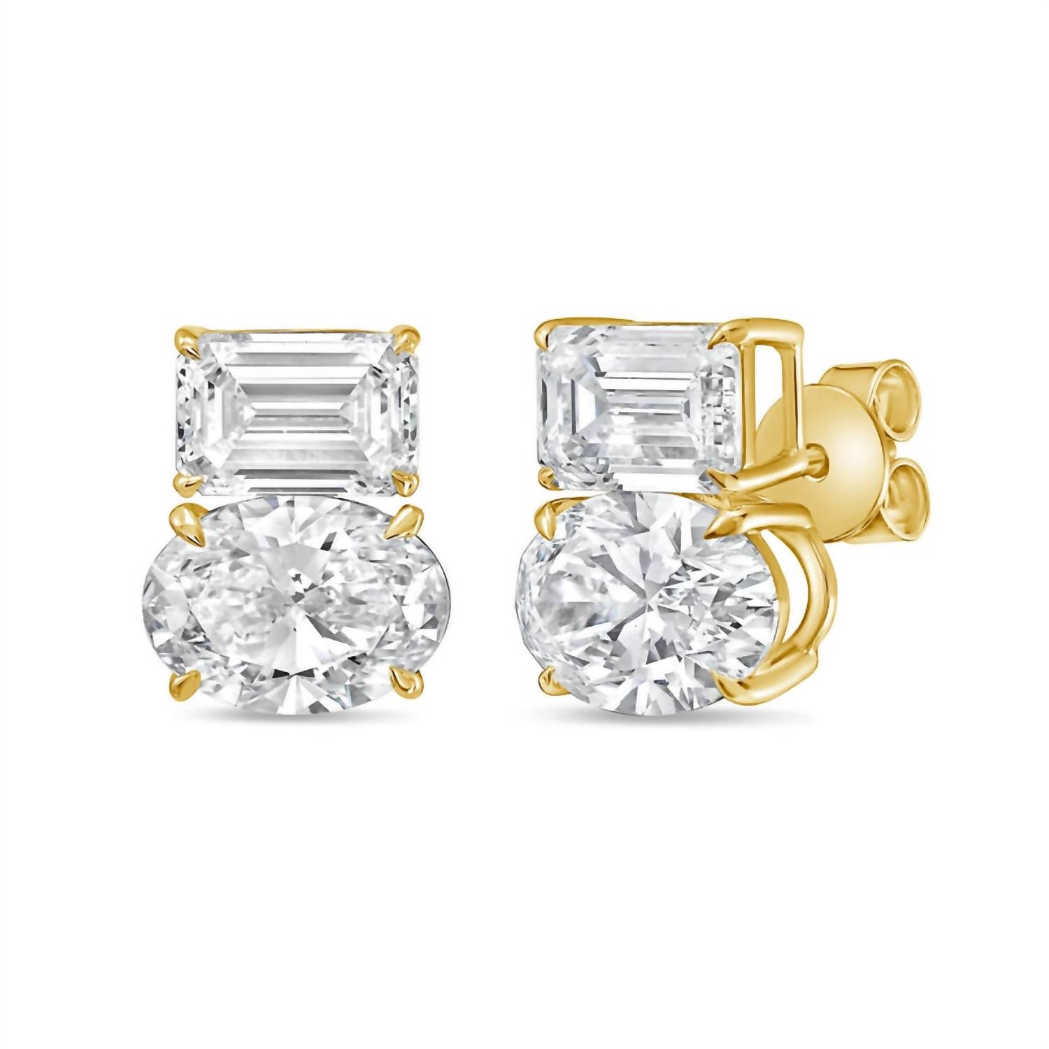Diana M Jewels - Women's Emerald & Oval Lab-grown Diamond Stud Earrings (15.00 Tcw) - Grand