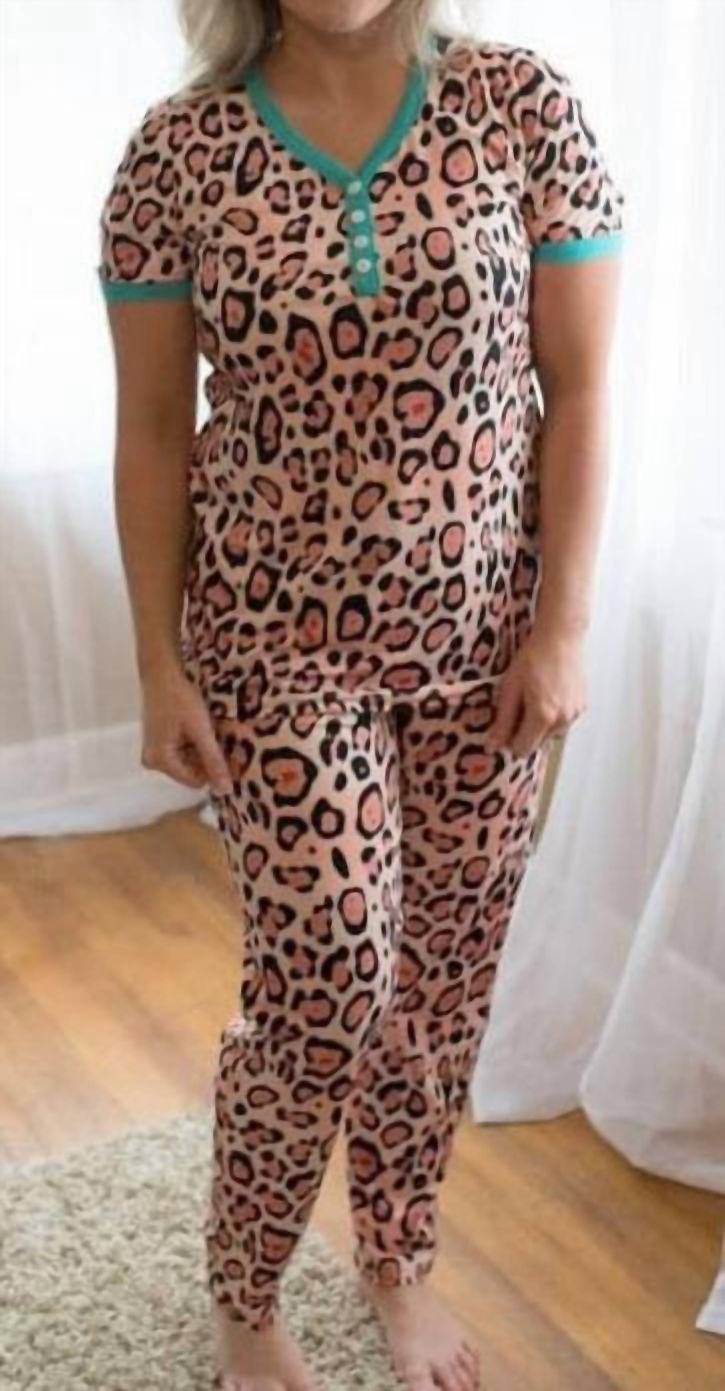 Shirley Stone - Leopard Short Sleeve Loungewear Set