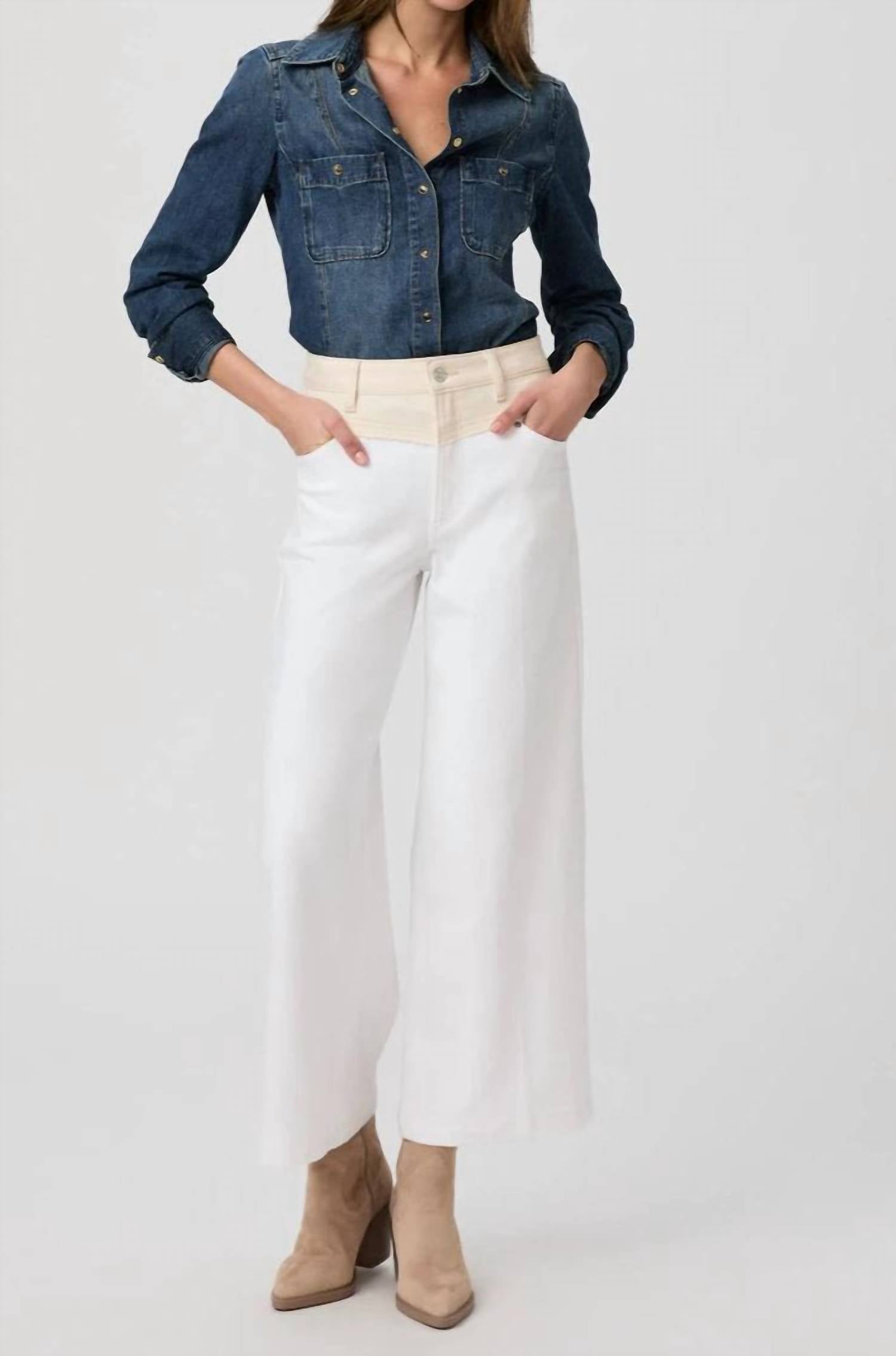 Paige - Harper High Rise Ankle With Contrast Raw Wide Leg Jeans