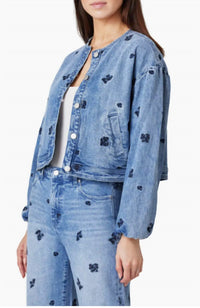 Habitual - Collarless Embroidery Denim Jacket