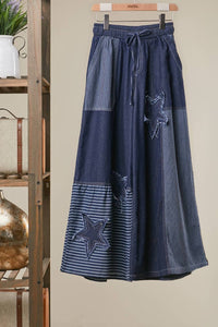 Mello Frayed Star Patch Wide Pants in denim - women's pants - alternate view