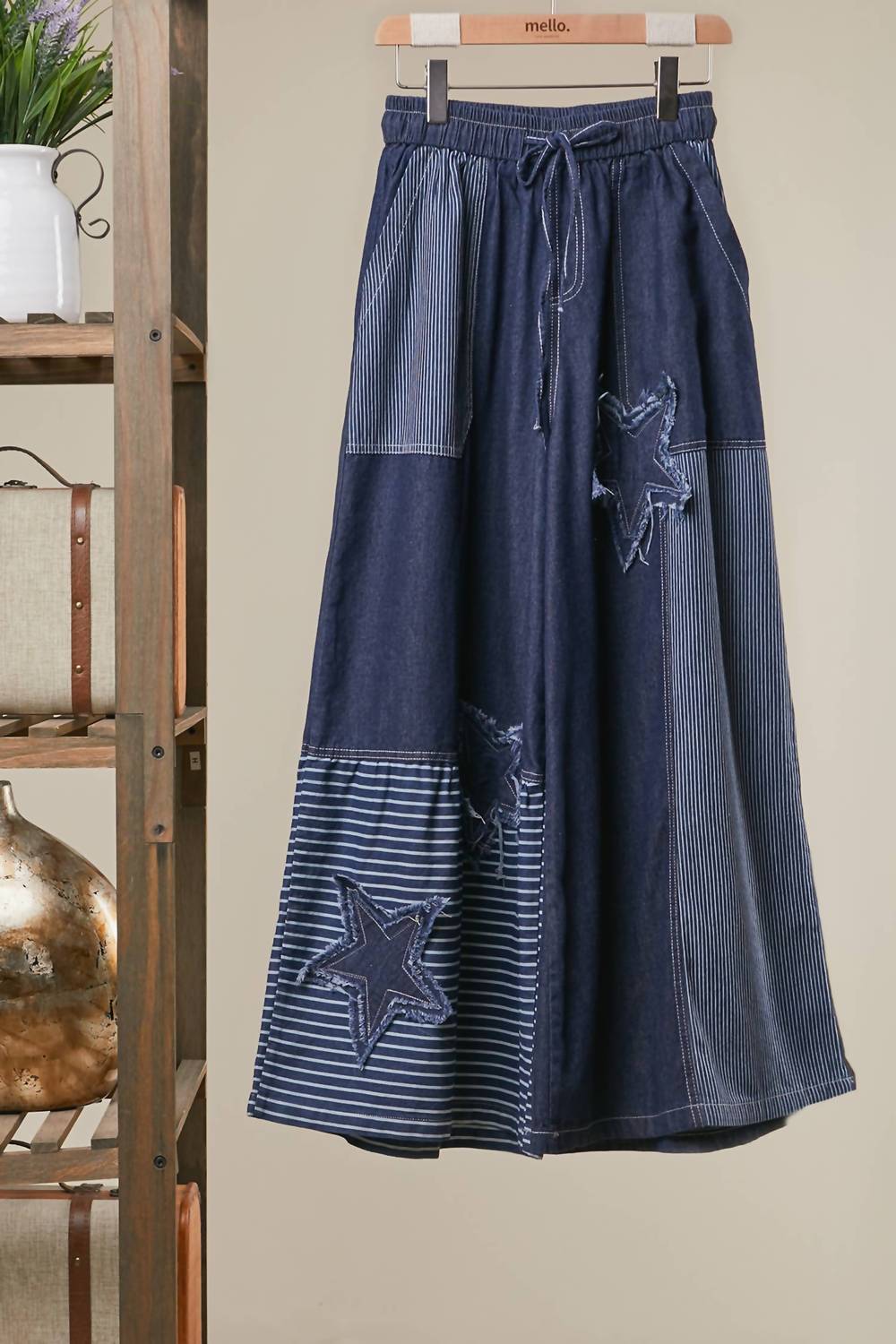 Mello Frayed Star Patch Wide Pants in denim - women's pants - alternate view