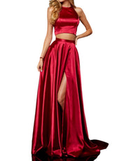 Sherri Hill Slit Skirt Two Piece Long Party Dress in red - women's dress