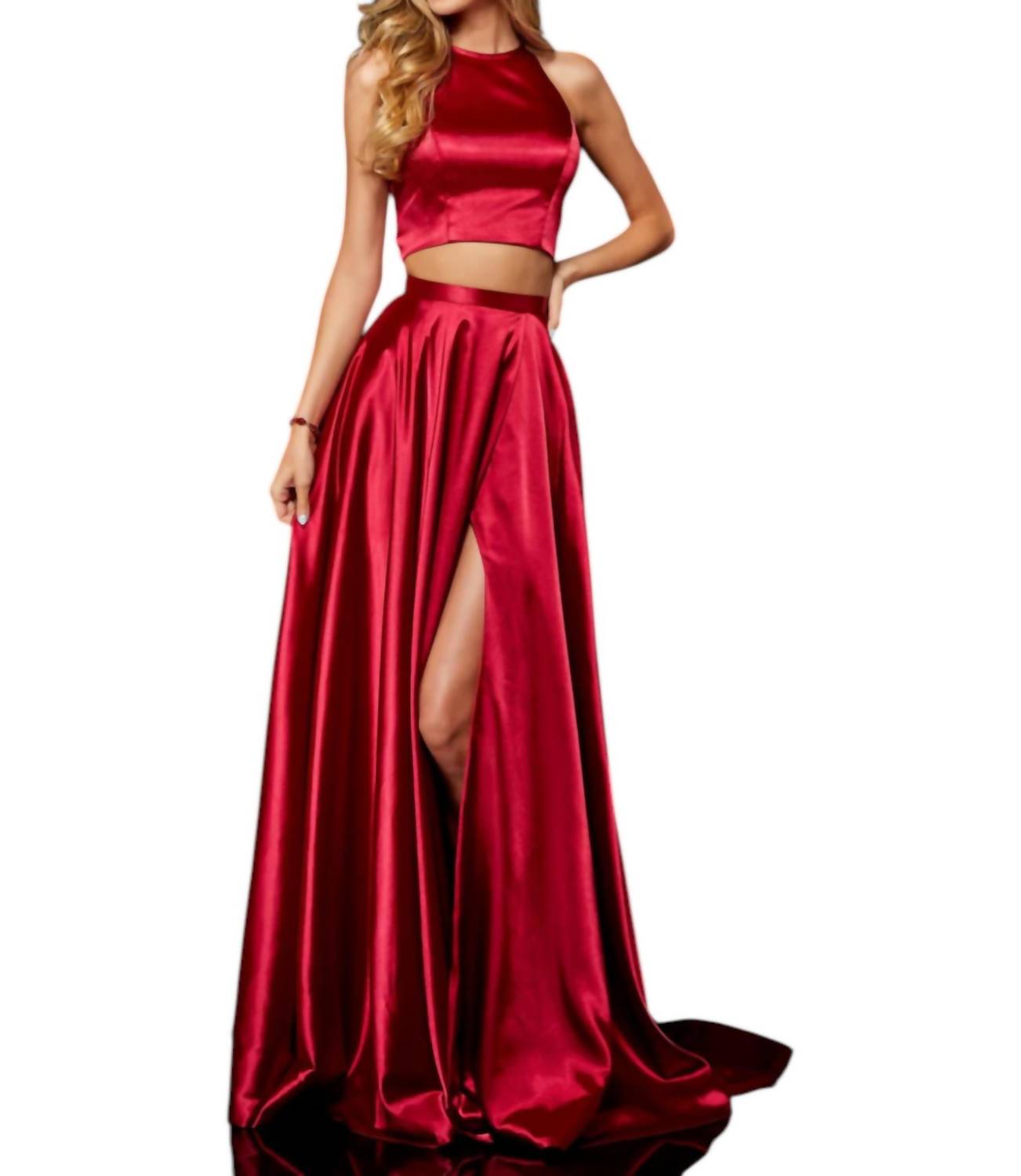 Sherri Hill Slit Skirt Two Piece Long Party Dress in red - women's dress