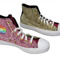 Converse - Women's Rainbow Logo Glitter Hi Top Tennis Shoes