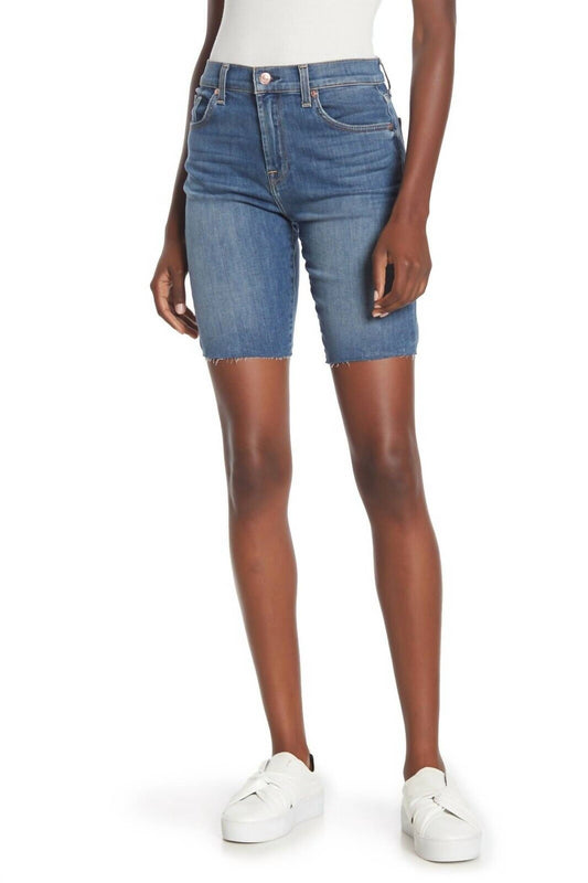 7 For All Mankind - High Rise Raw Hem Bermuda Denim Short