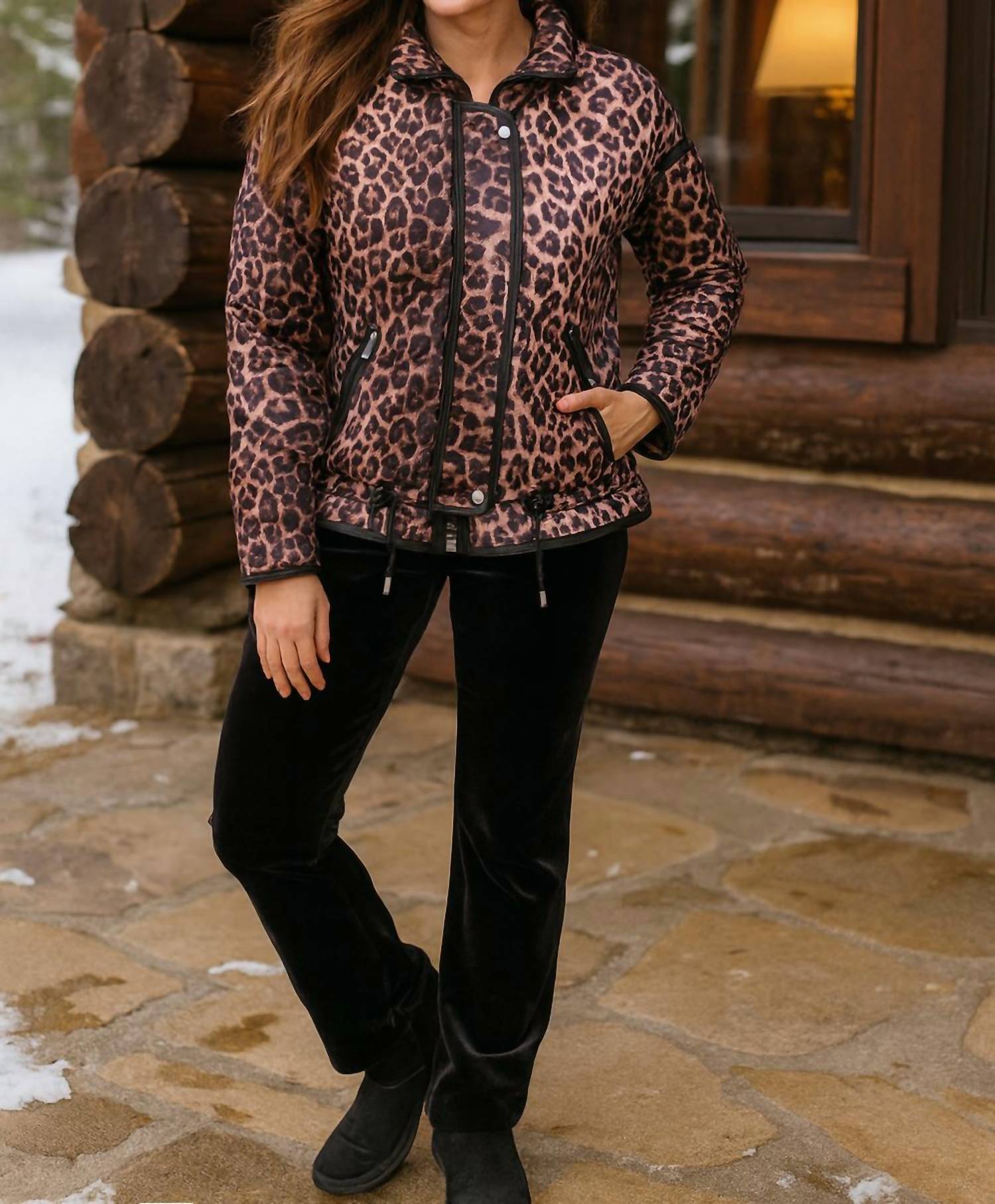 TRU LUXE Animal Print Quilted Jacket in leopard - women's jacket - alternate view