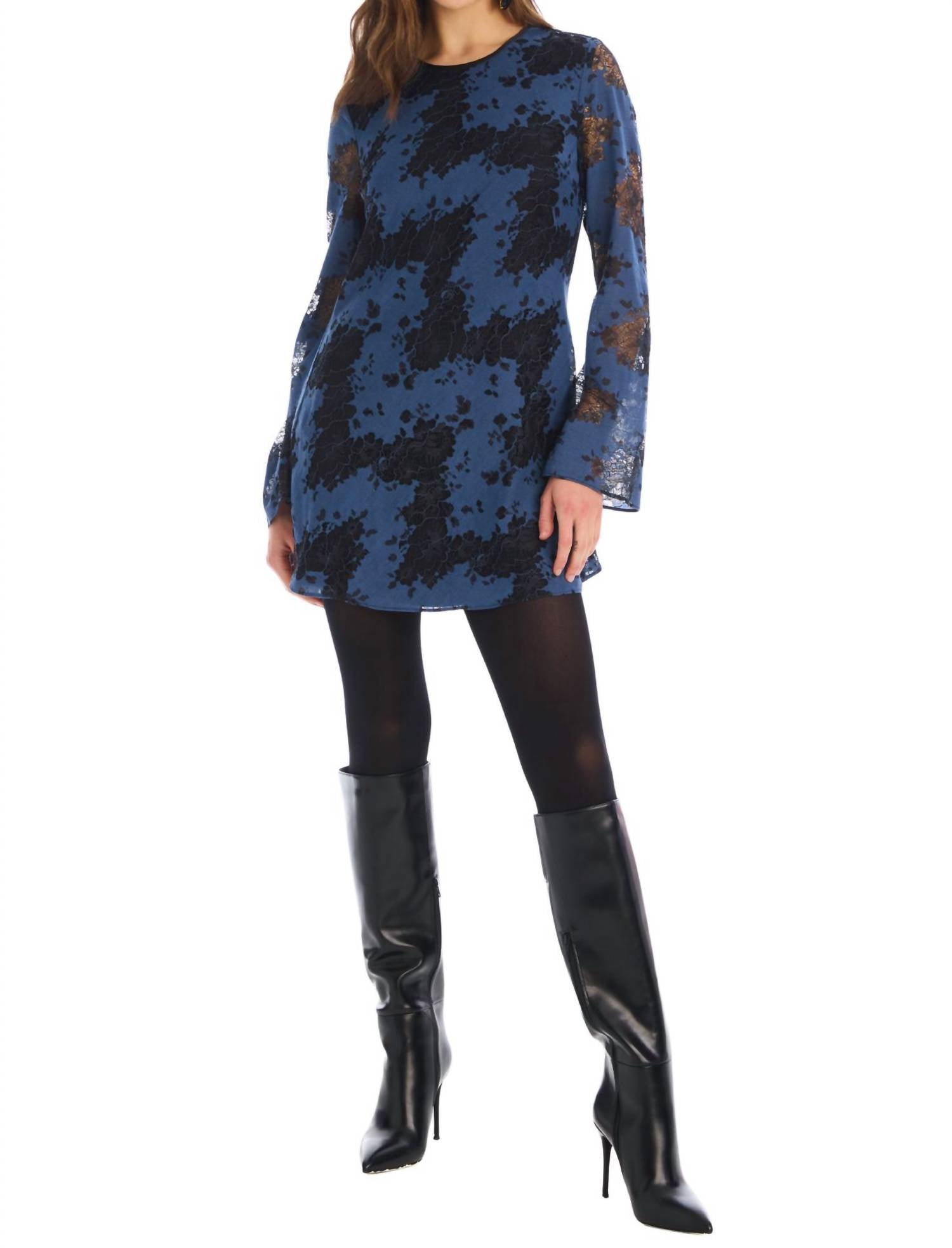 ALLISON NEW YORK Melody Mini Dress in blue black - women's dress - detail view