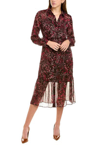 Nanette Lepore - Collared Barbell Cuffs Metallic Tie Waist Chiffon Shirt Dress