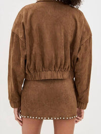 MOON RIVER Cowgirl Crush Studded Jacket in camel - women's jacket - detail view