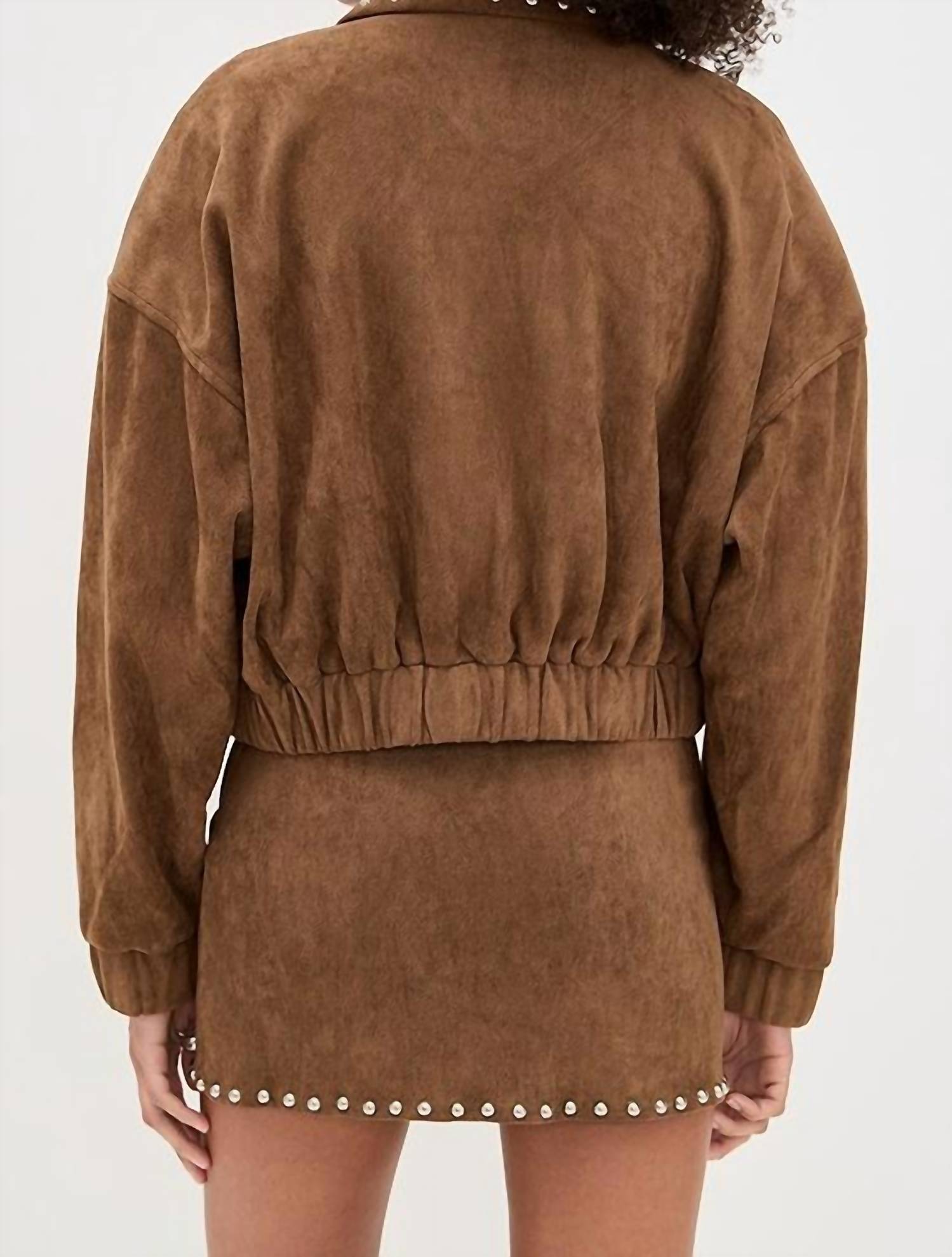MOON RIVER Cowgirl Crush Studded Jacket in camel - women's jacket - detail view