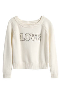 Vintage Havana Girl's Chennille Patch Love Sweater in ivory - kids' sweater