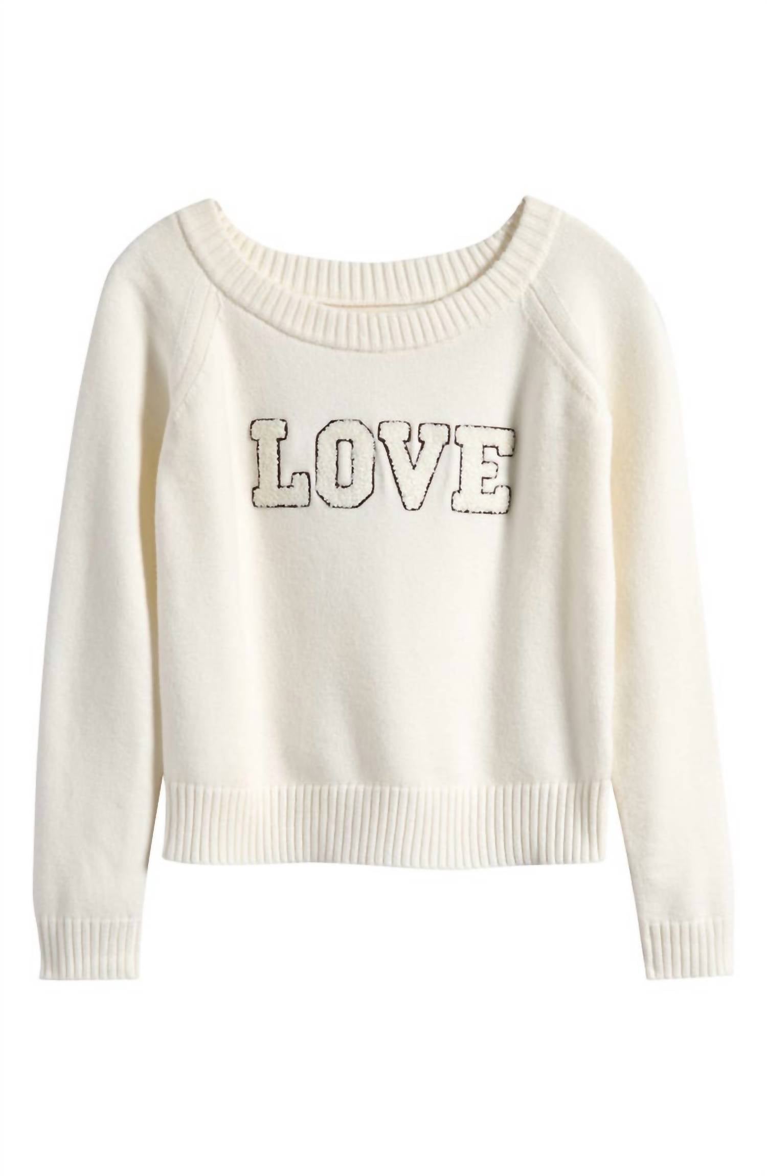 Vintage Havana Girl's Chennille Patch Love Sweater in ivory - kids' sweater