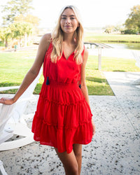 Sail To Sable - Red Sleeveless Smocked Waist Dress with Tassels