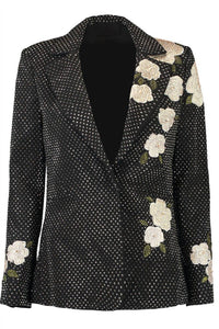 alice + olivia Macey Embellished Notch Lapel Blazer in black hematitie - women's jacket - view 11