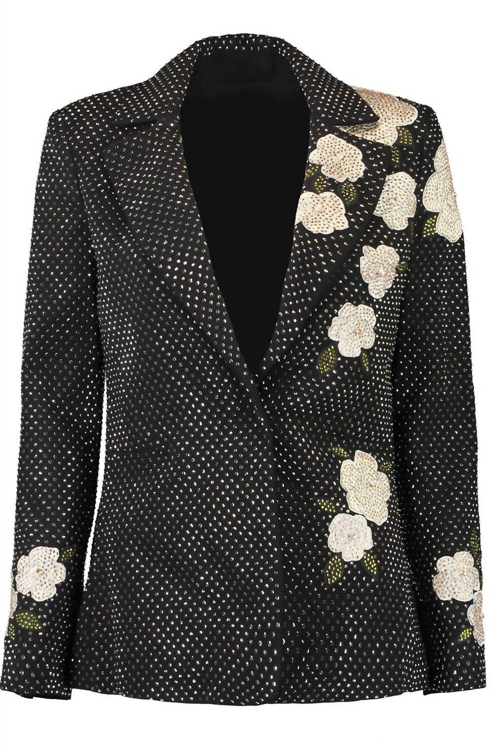 alice + olivia Macey Embellished Notch Lapel Blazer in black hematitie - women's jacket - view 11