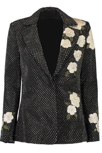 alice + olivia Macey Embellished Notch Lapel Blazer in black hematitie - women's jacket - view 6