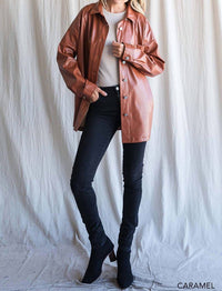 Cotton Bleu - Faux Leather Shirt Jacket