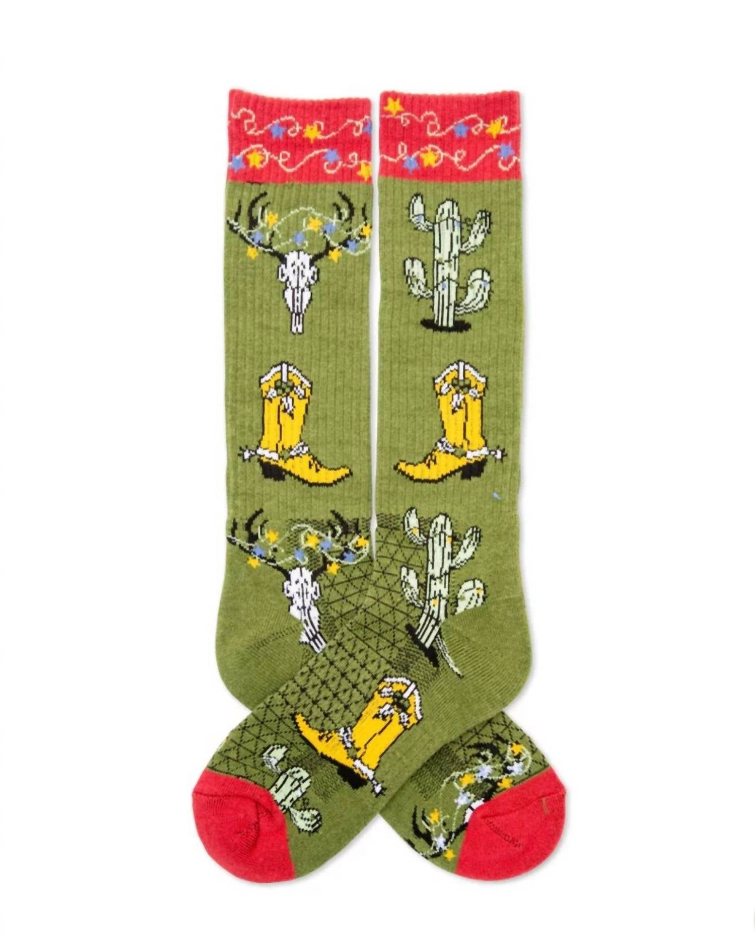 Lucky Chuck Get a Little Western Performance Socks in green - women's accessory - detail view