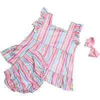 Okie + Lou - Girls Pastel Stripes Romper With Bloomers