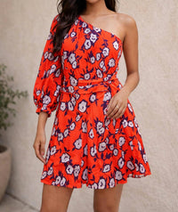 Jade One shoulder dress in contrast poppies - women's dress