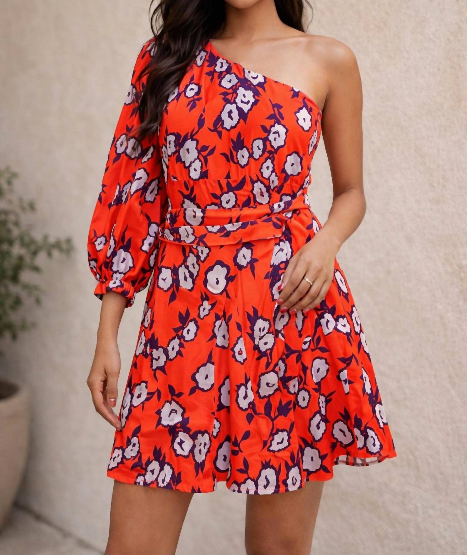 Jade One shoulder dress in contrast poppies - women's dress