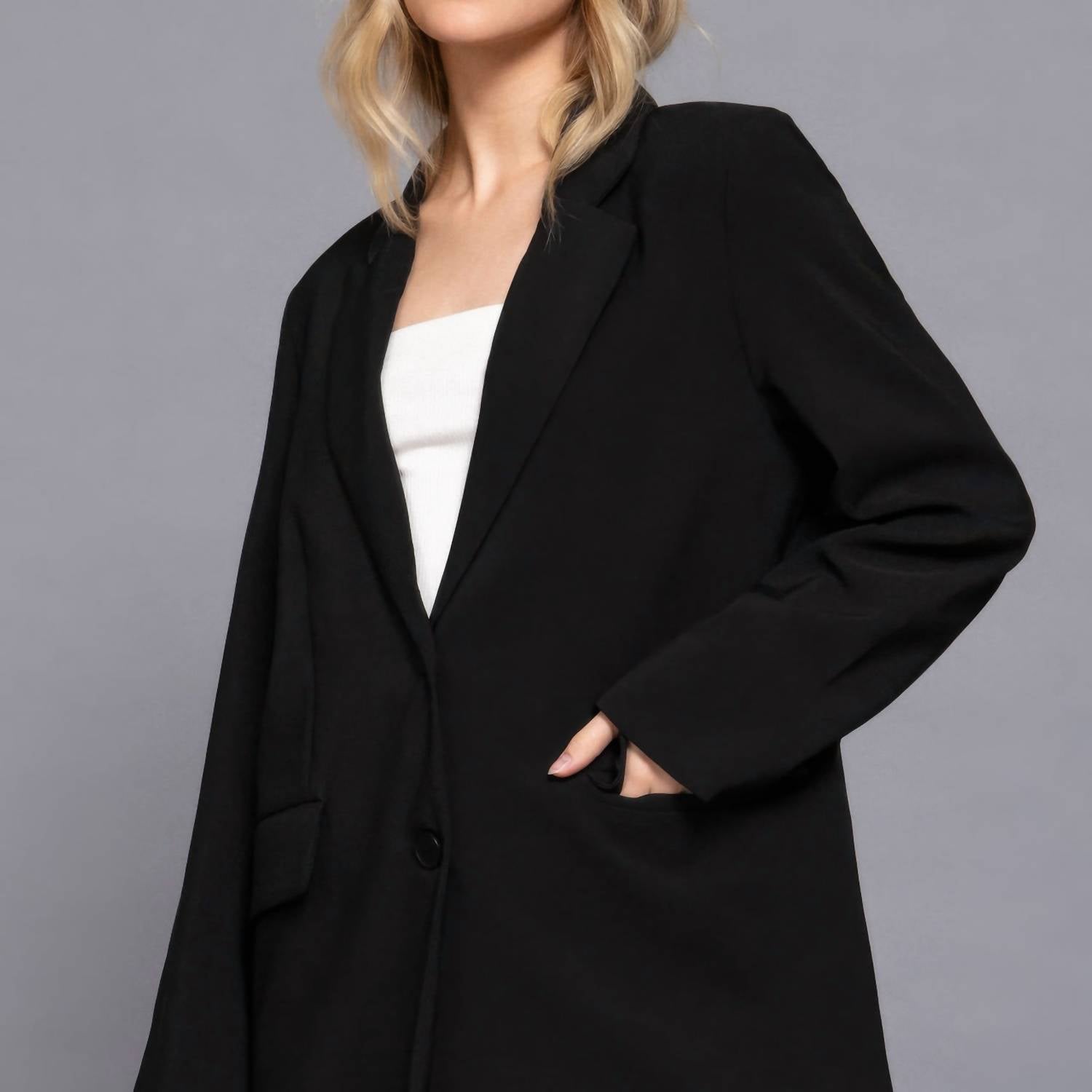 Another Love Baylor Notched Collar Long Sleeve Blazer in black - women's jacket - view 4