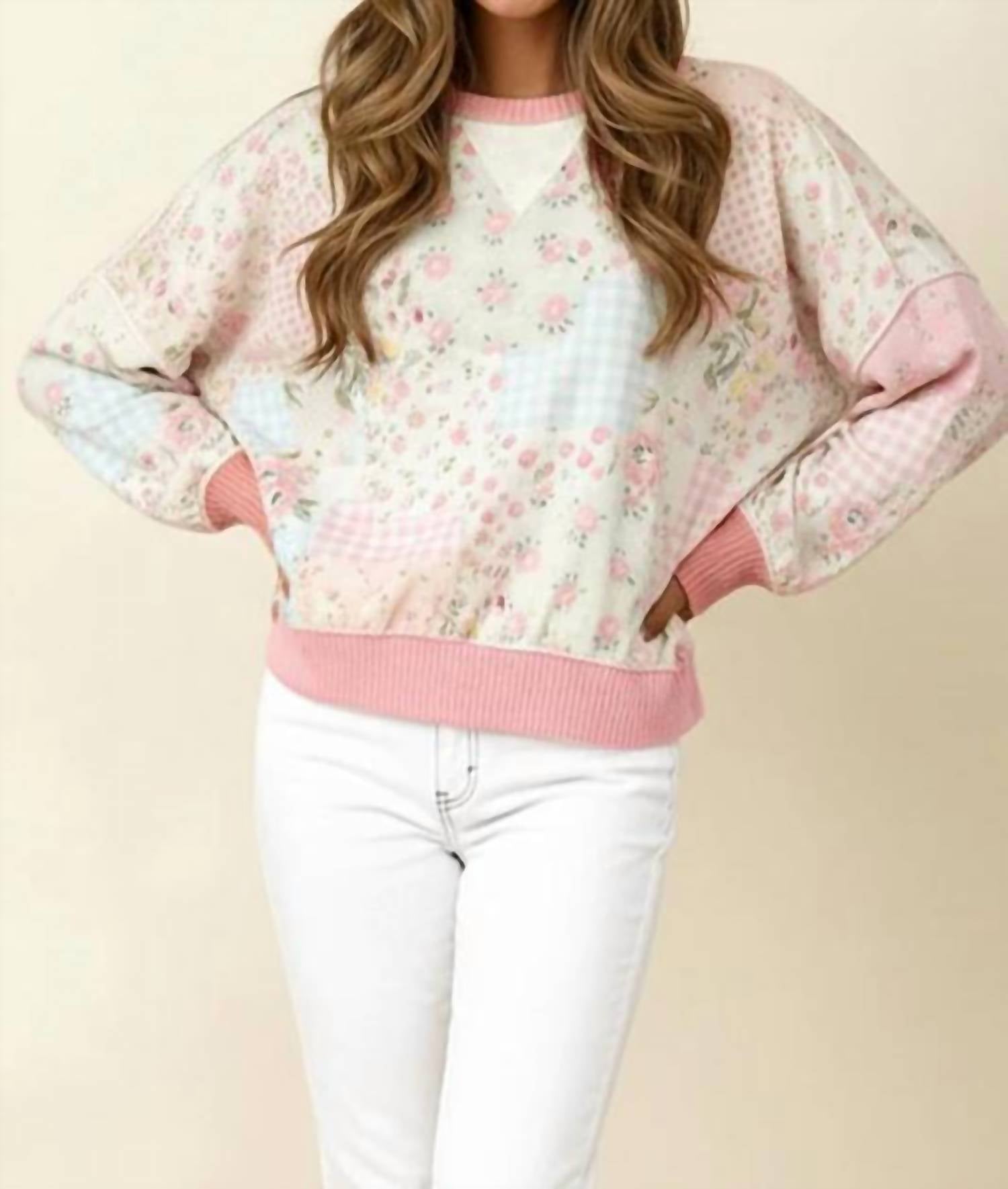 Haptics - Triangle Oversized Long Sleeve Patchwork Top