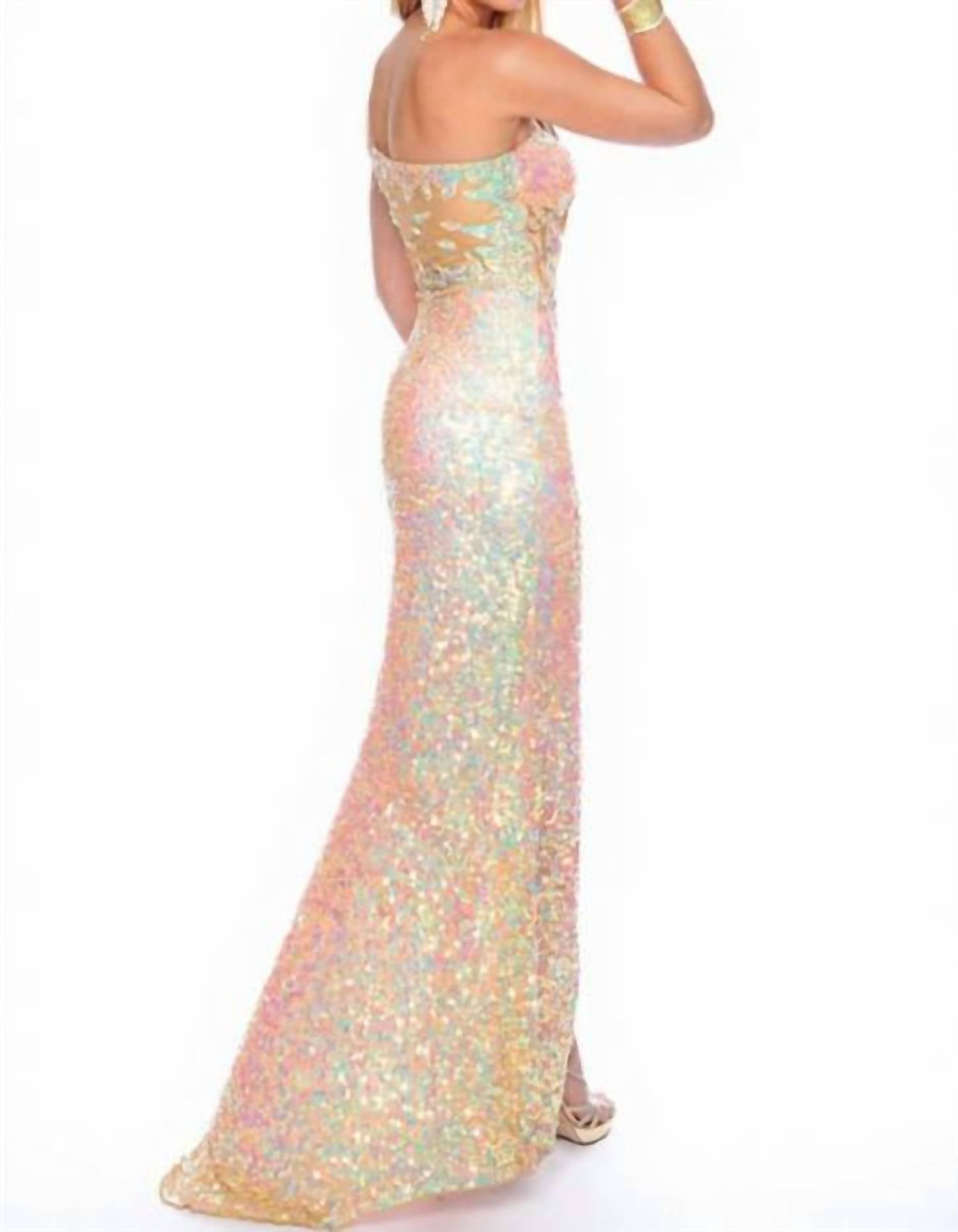 Precious Formals - Sheer-paneled Sequin One-shoulder Gown