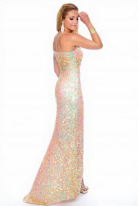 Precious Formals - Sheer-paneled Sequin One-shoulder Gown