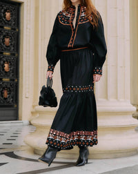 Farm Rio - Embroidered Tiered Maxi Skirt