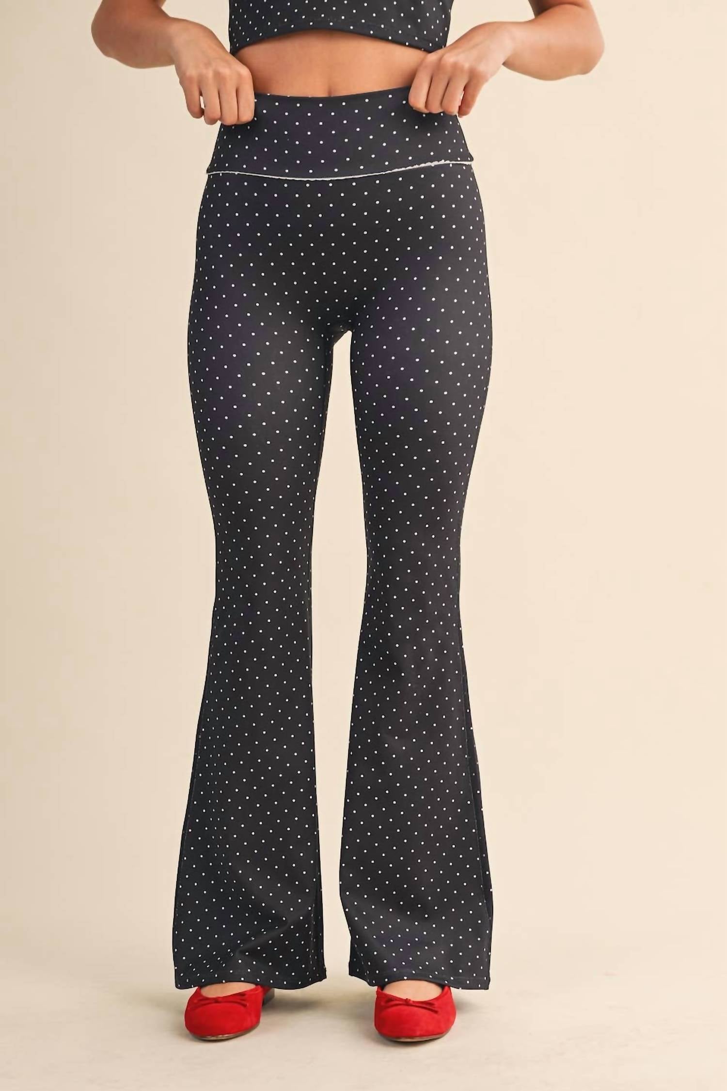 Kimberly C - Polka Dot Flare Pants with Lace Trim