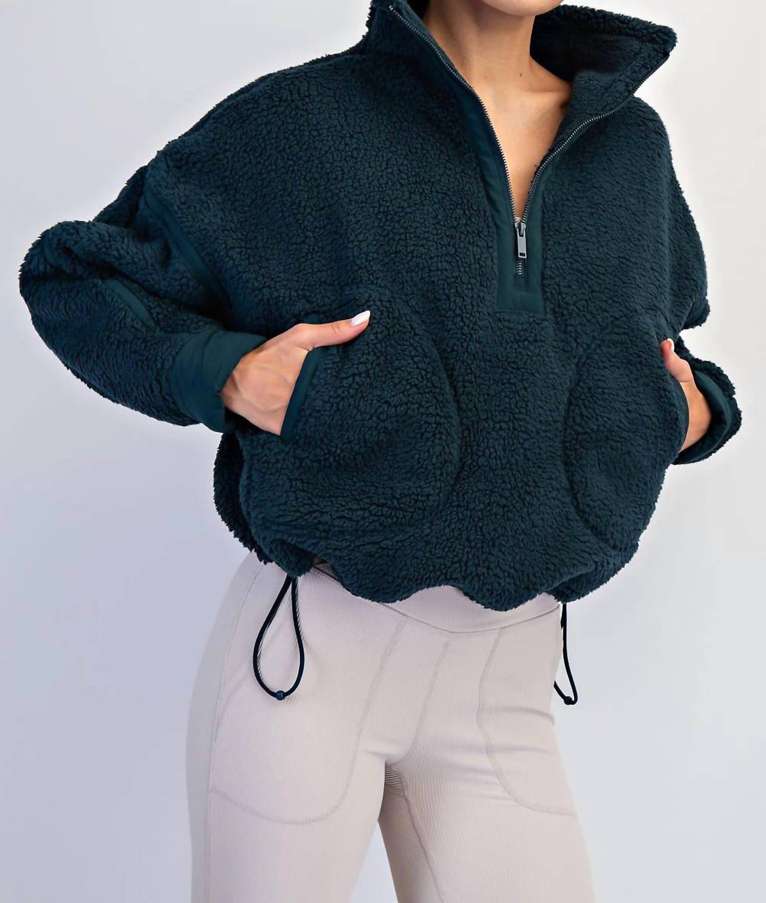 Rae Mode - Sherpa Mock Neck Quarter Zip Jacket