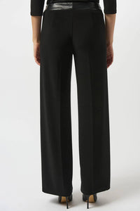 Joseph Ribkoff - Faux Leather Waistband Wide Leg Pants
