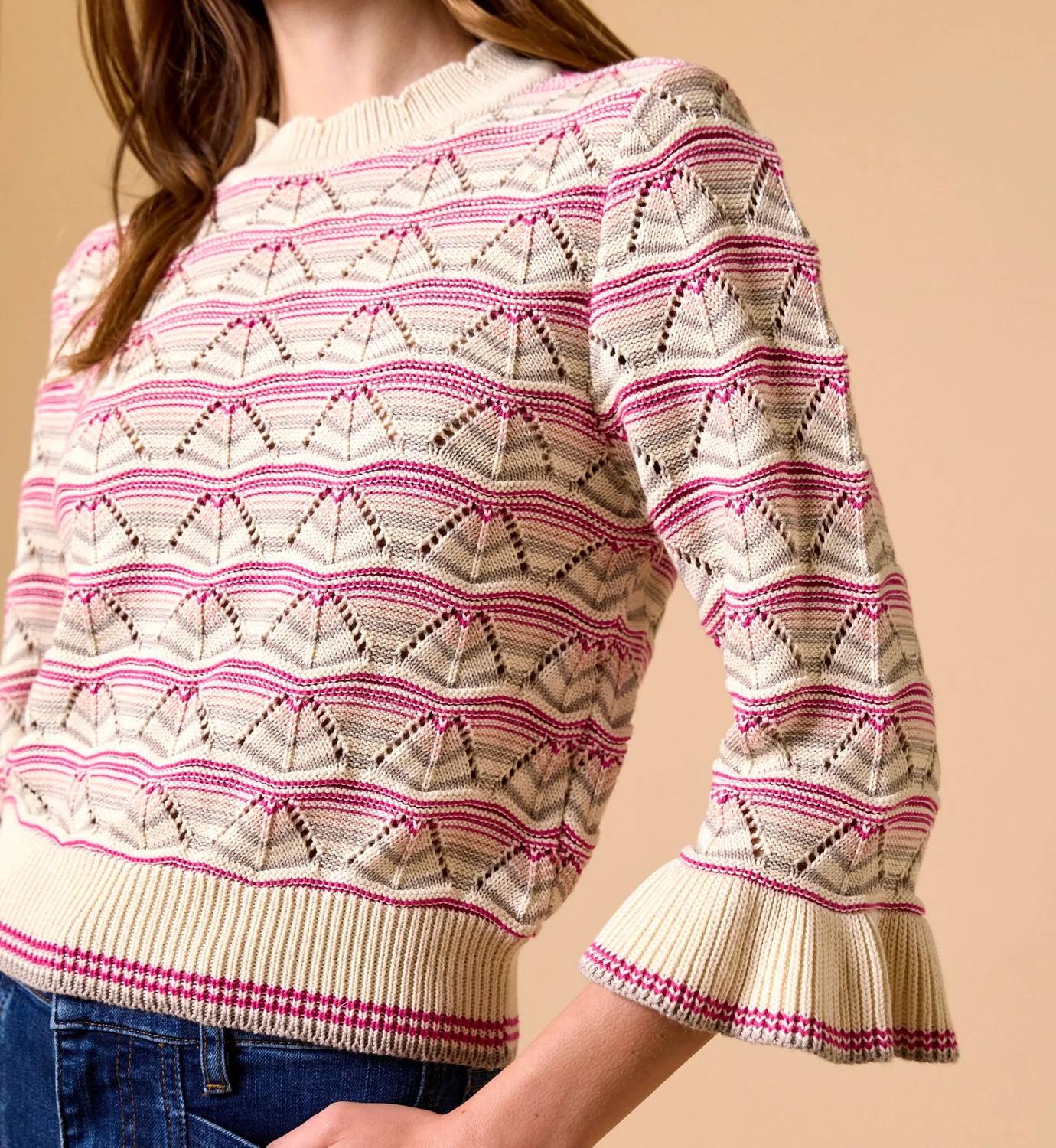 Cleobella Women's Deedee Sweater in ivory multi - women's sweater - detail view