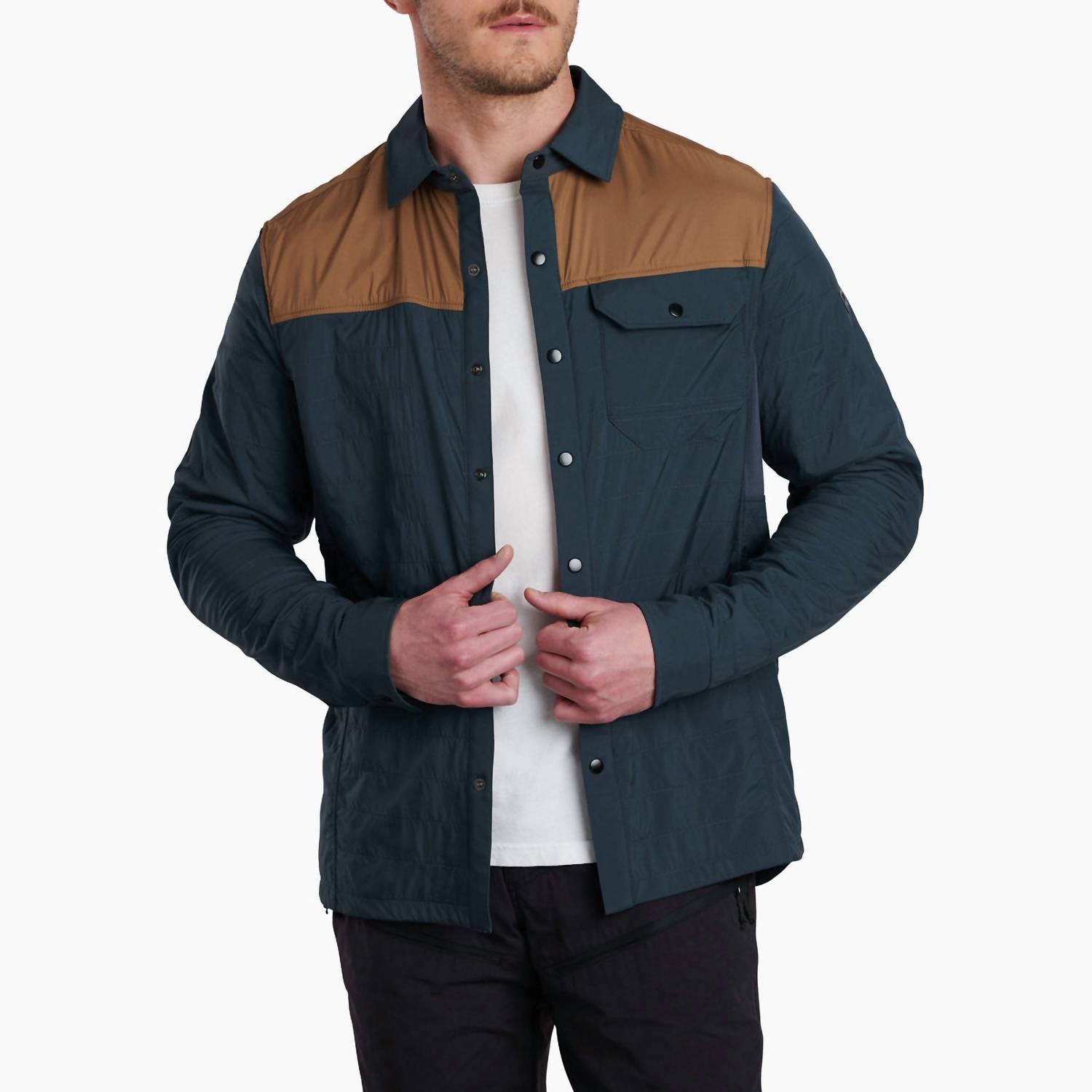 KUHL Men's The One Shirt Jacket in navy khaki - men's jacket - detail view