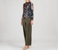 Clara Sun Woo Multi Media Print Drape Neck Sweater in abstract harvest - women's blouse - detail view