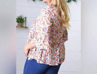 Sugarfox - Watercolor Floral Ruffle Top