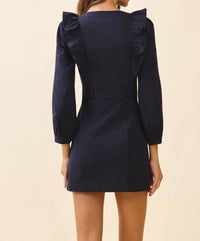 Tcec - Structured Front Zipper Closures Ruffle Trim Dress